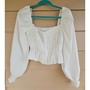 ASTR The Label White Balloon Long Sleeves Cropped Top Sz S Peasant Renaissance